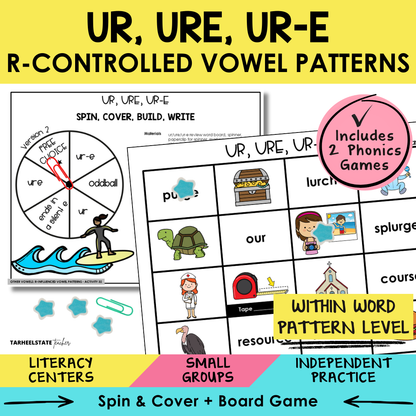 UR, URE, UR-E R-Controlled Vowel Patterns Sort 32 Within Word Pattern Games cover