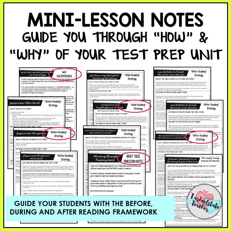 Mini-lesson notes guide through 'How' & 'Why' of test prep unit