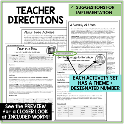 Teacher directions for S and Soft C and G in the final syllable games