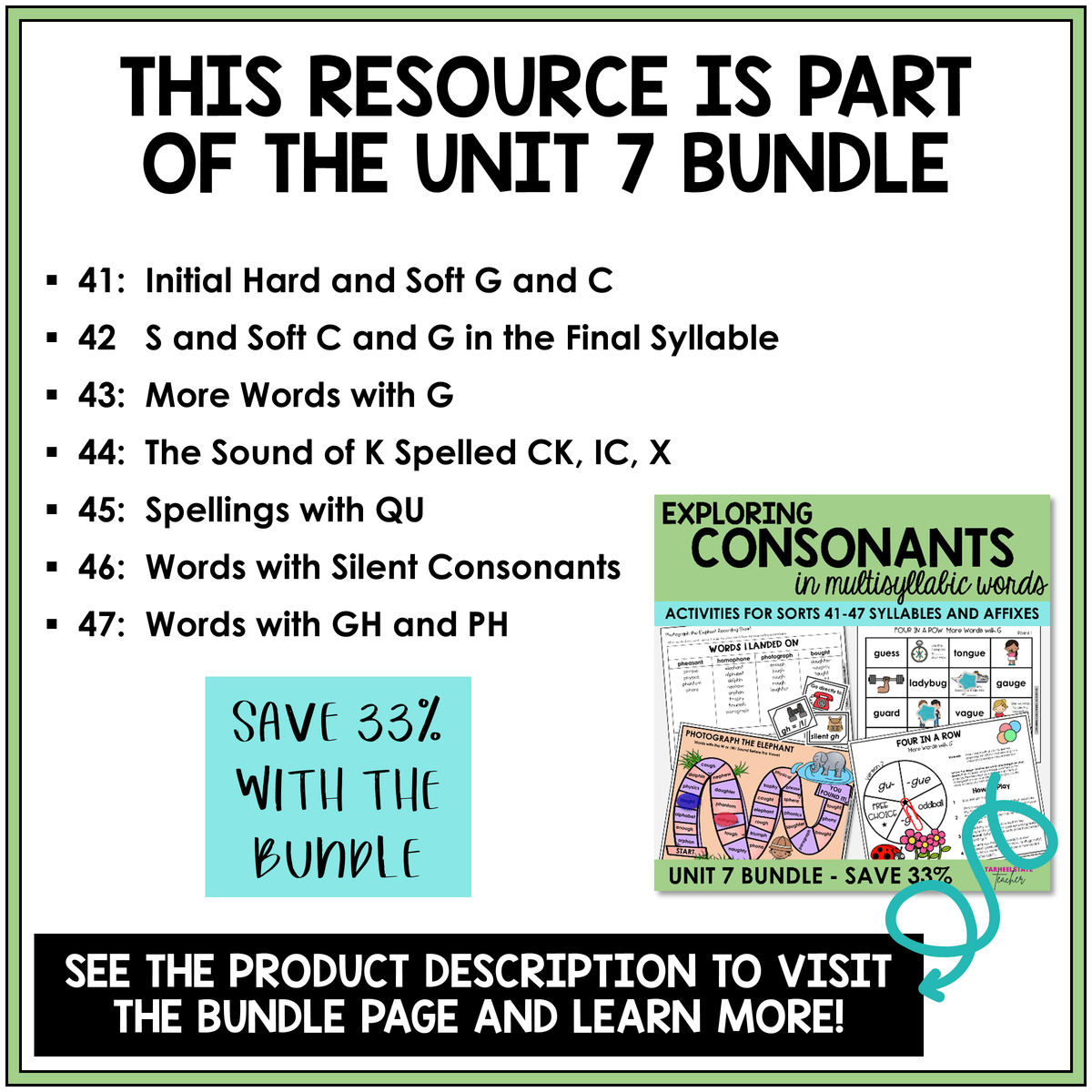 Syllables and Affixes Unit 7 bundle contents