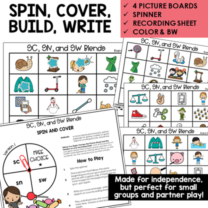 Spin and Cover picture boards and spinner for blends SC, SN, and SW