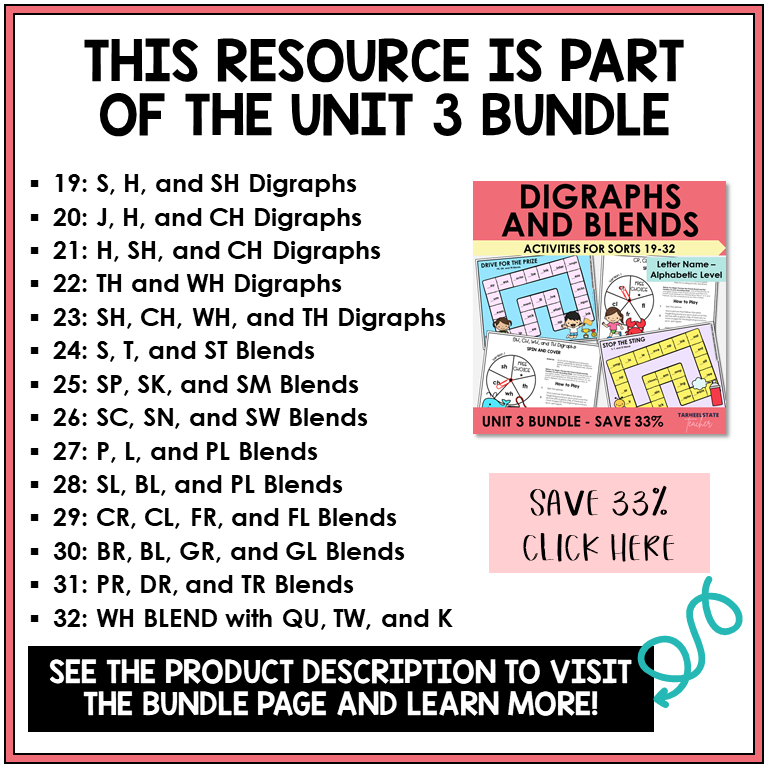 Letter Name Unit 3 digraphs and blends bundle contents