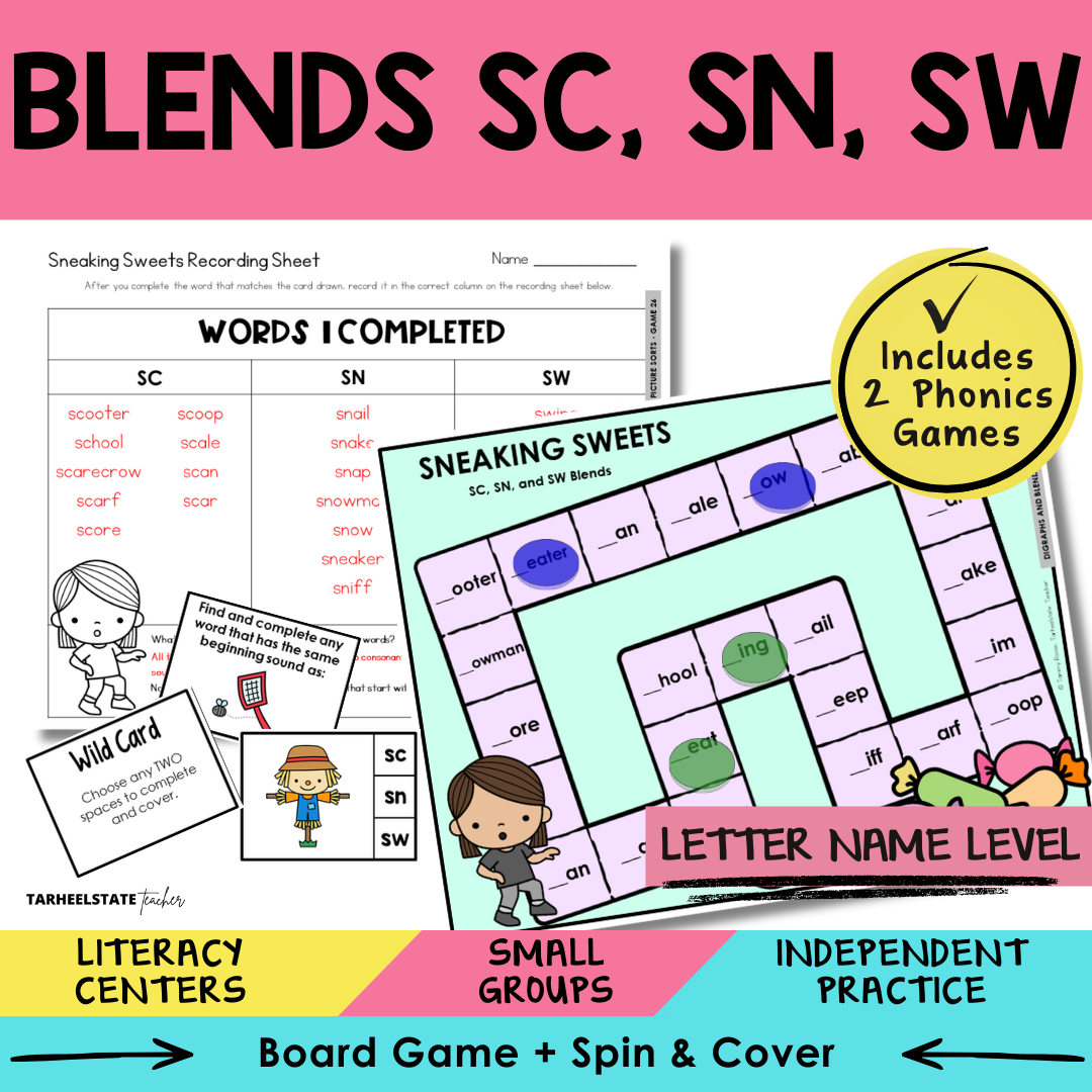 Blends SC, SN, SW Sort 26 Letter Name Games cover