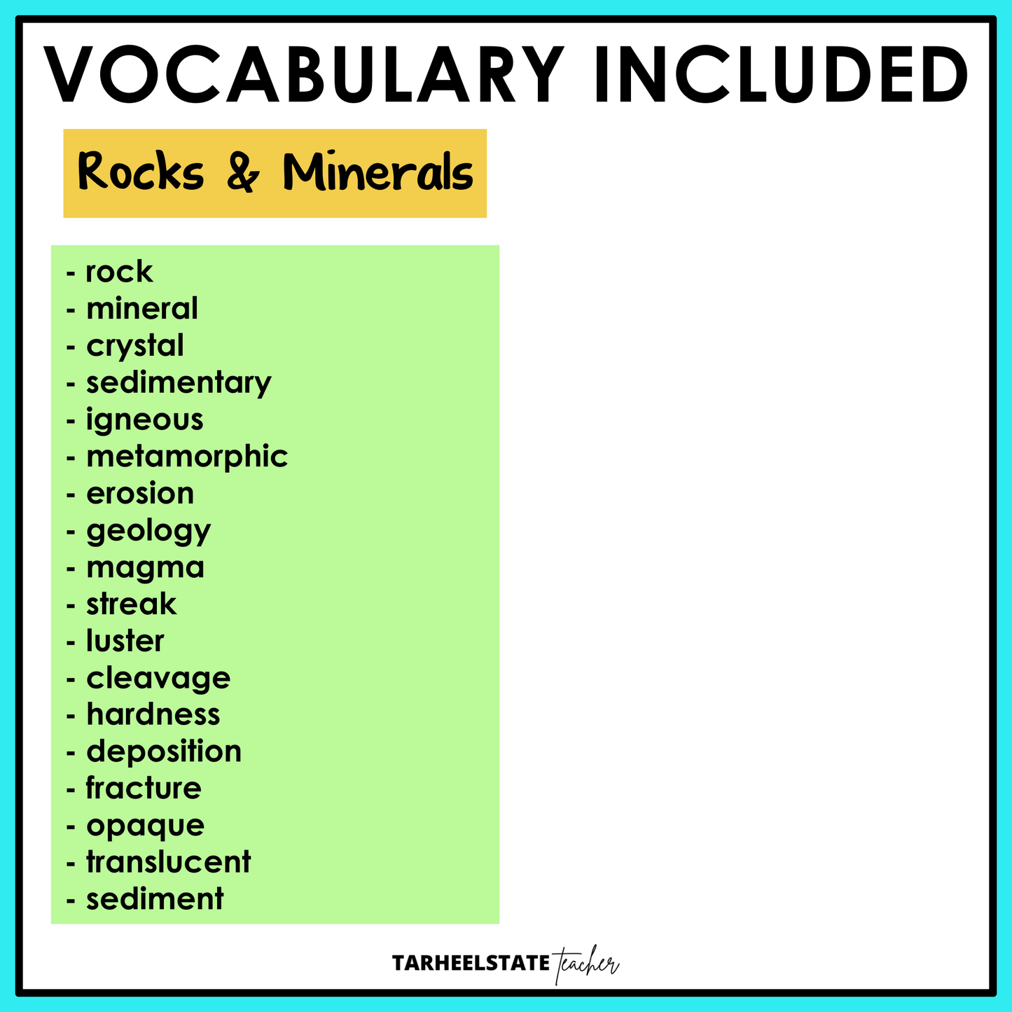 List of vocabulary related to rocks and minerals 