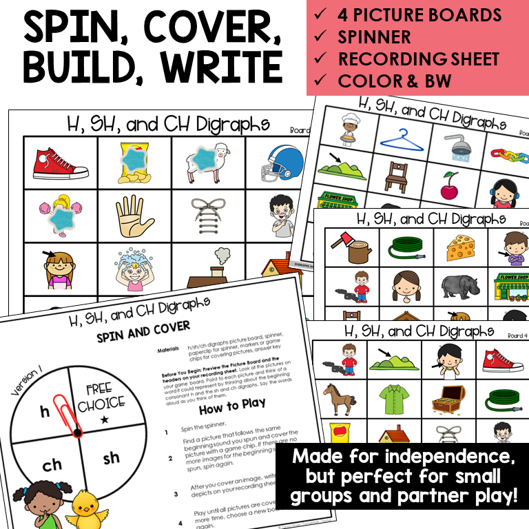 Spin and Cover picture boards and spinner for H and digraphs SH and CH