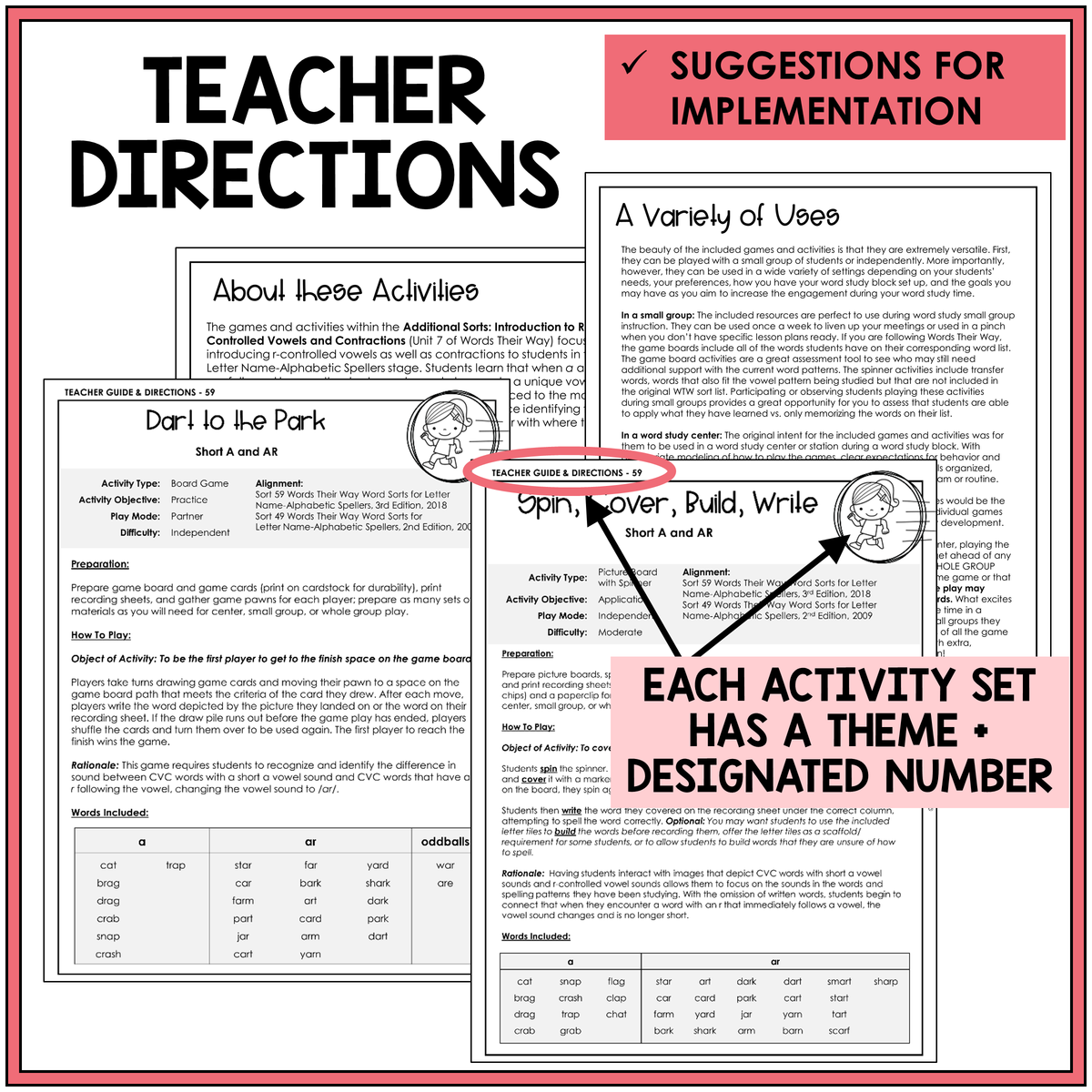 Teacher directions and suggestions for implementation