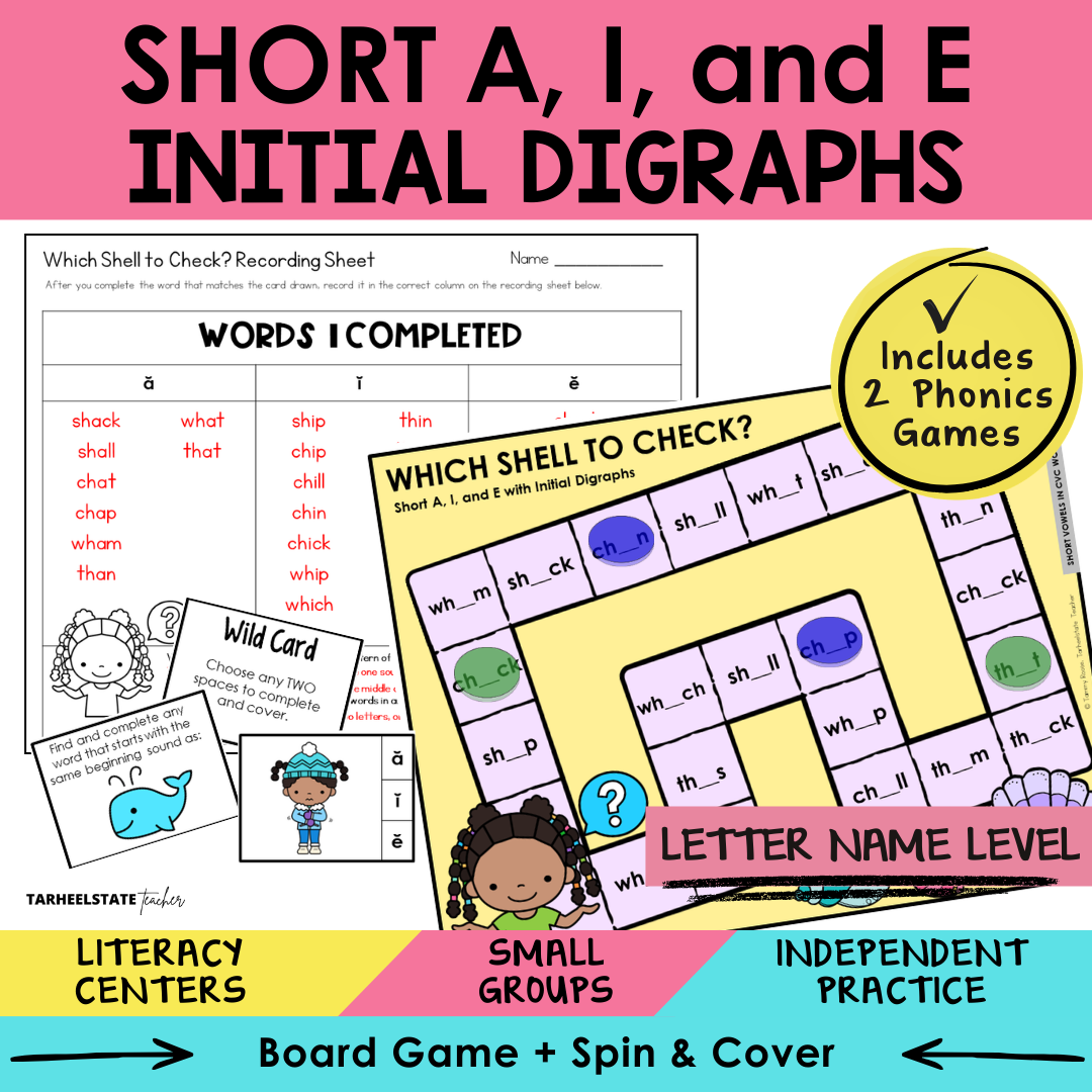 Short A, I, and E Initial Digraphs Sort 47 Letter Name Games cover