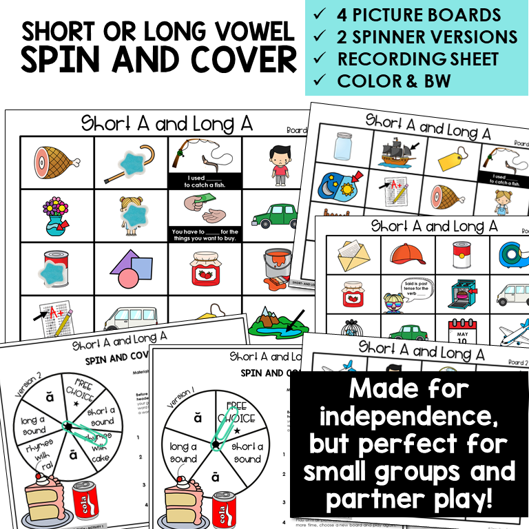 Spin and Cover picture boards and spinners for Short A and Long A