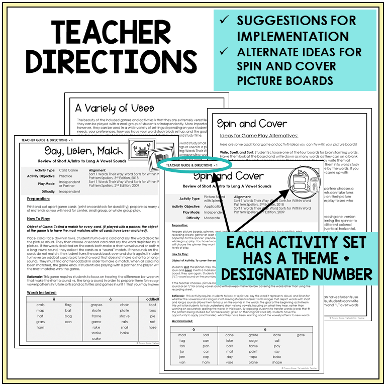 Teacher directions and ideas for Spin and Cover picture boards