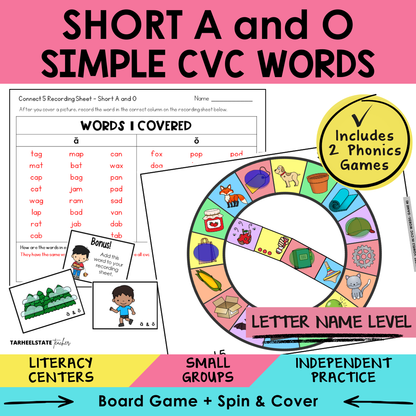 Short A and O Simple CVC Words Sort 40 Letter Name Games cover