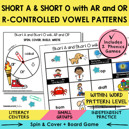 Short A & Short O with AR and OR R-Controlled Vowel Patterns Sort 26 Within Word Pattern Games cover