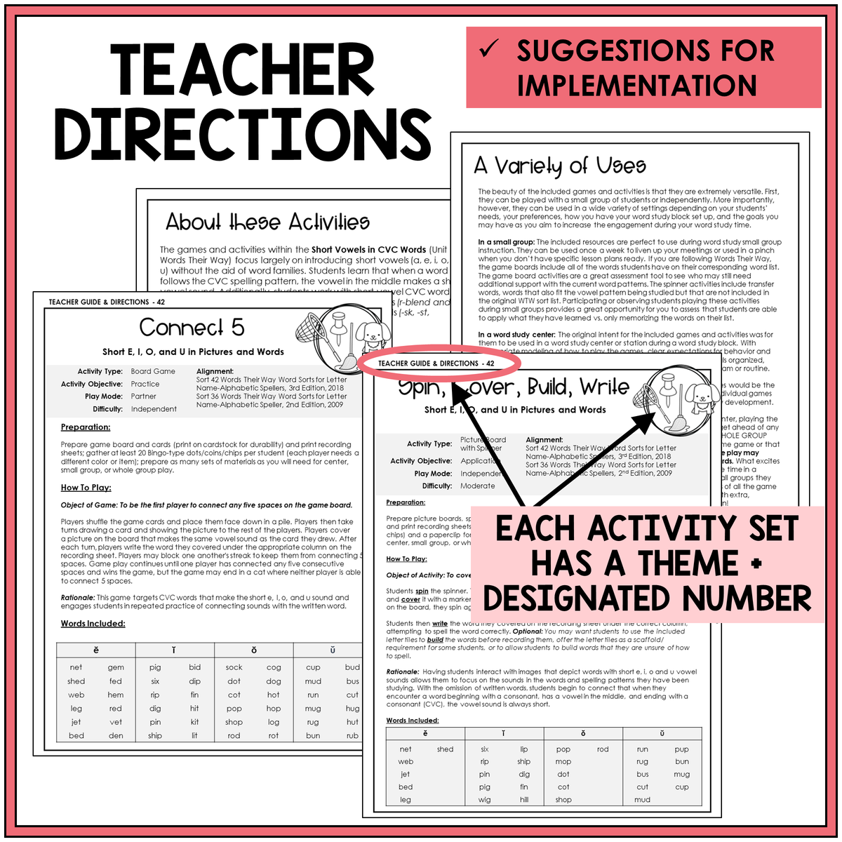 Teacher directions and ideas for extending the picture boards