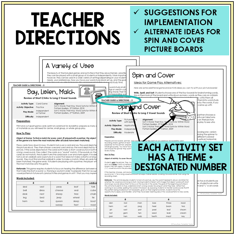 Teacher directions and ideas for Spin and Cover picture boards