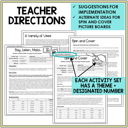 Teacher directions and ideas for Spin and Cover picture boards