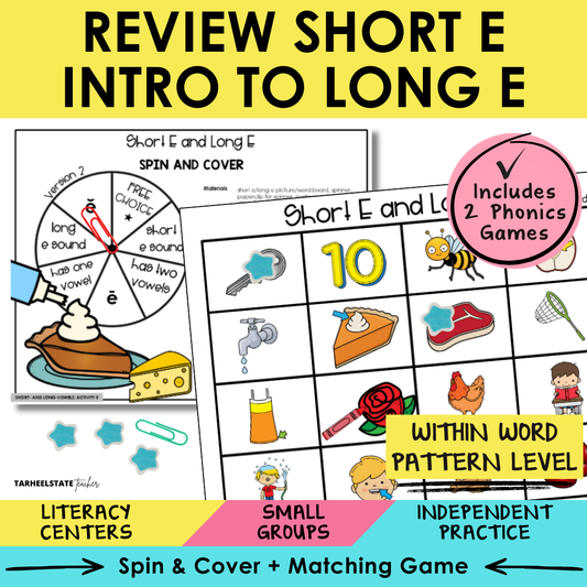 Review Short E & Intro to Long E Sort 5 Within Word Pattern Games cover