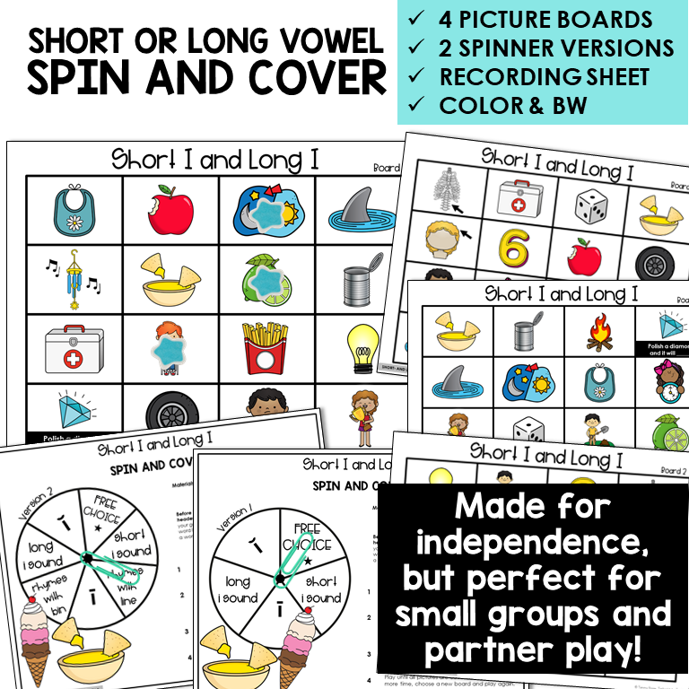 Spin and Cover picture boards and spinners for Short I and Long I