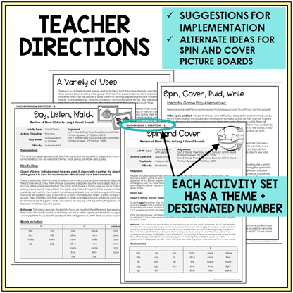 Teacher directions and ideas for Spin and Cover picture boards