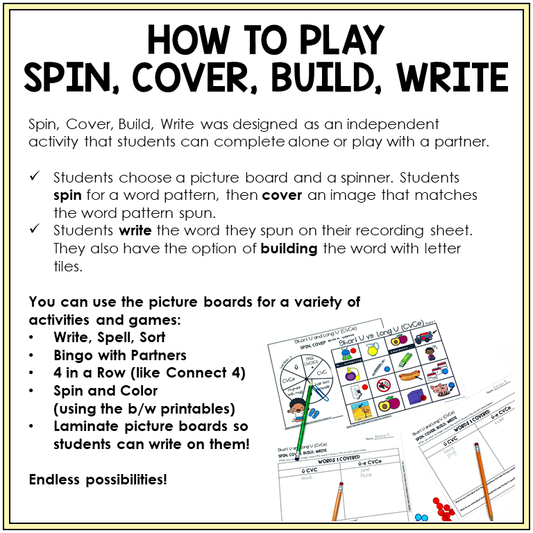 How to play Spin, Cover, Build, Write