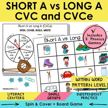 Short A vs Long A CVC and CVCe Sort 7 Within Word Pattern Games cover