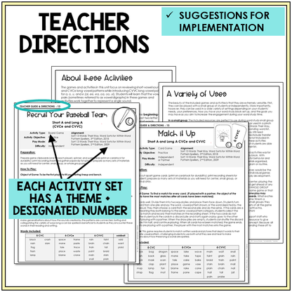 Teacher directions and suggestions for implementation, Short A and Long A