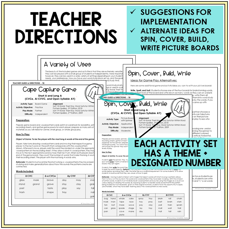 Teacher directions for short A and long A spelling games