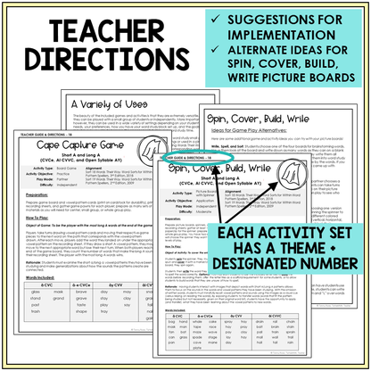 Teacher directions for short A and long A spelling games