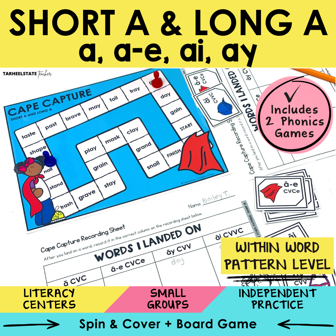 Short A & Long A A, A-E, AI, AY Sort 18 Within Word Pattern Games cover