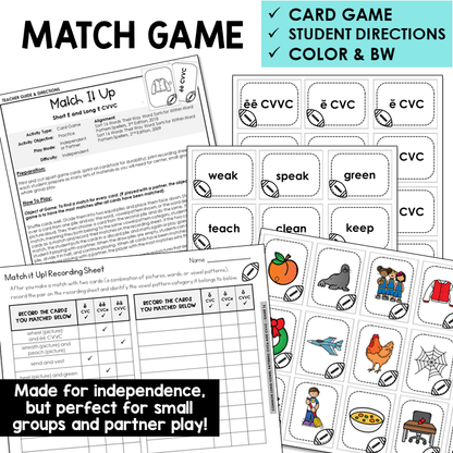 Match It Up card game for Short E and Long E