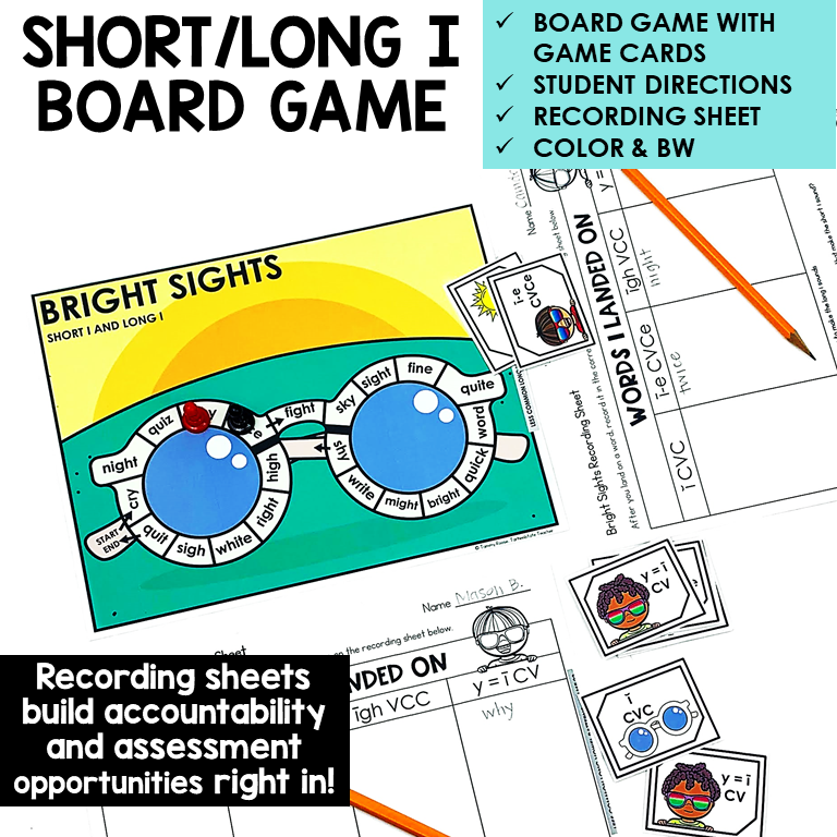 Bright Sights board game with word cards and recording sheet