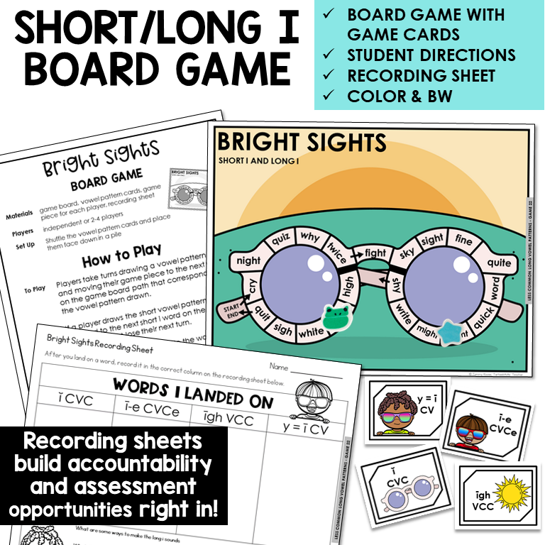 Bright Sights game board, cards, and directions