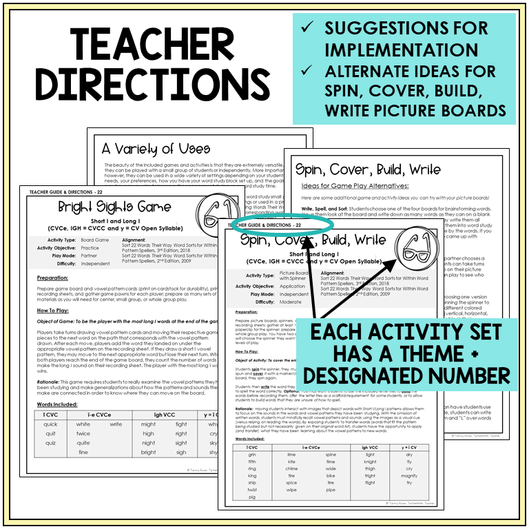 Teacher directions for Short I and Long I games