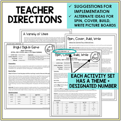Teacher directions for Short I and Long I games