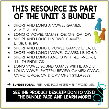 Within Word Pattern Unit 3 less common long vowel patterns bundle contents