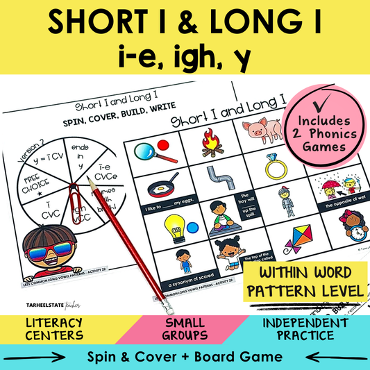 Short I & Long I I-E, IGH, Y Sort 22 Within Word Pattern Games cover