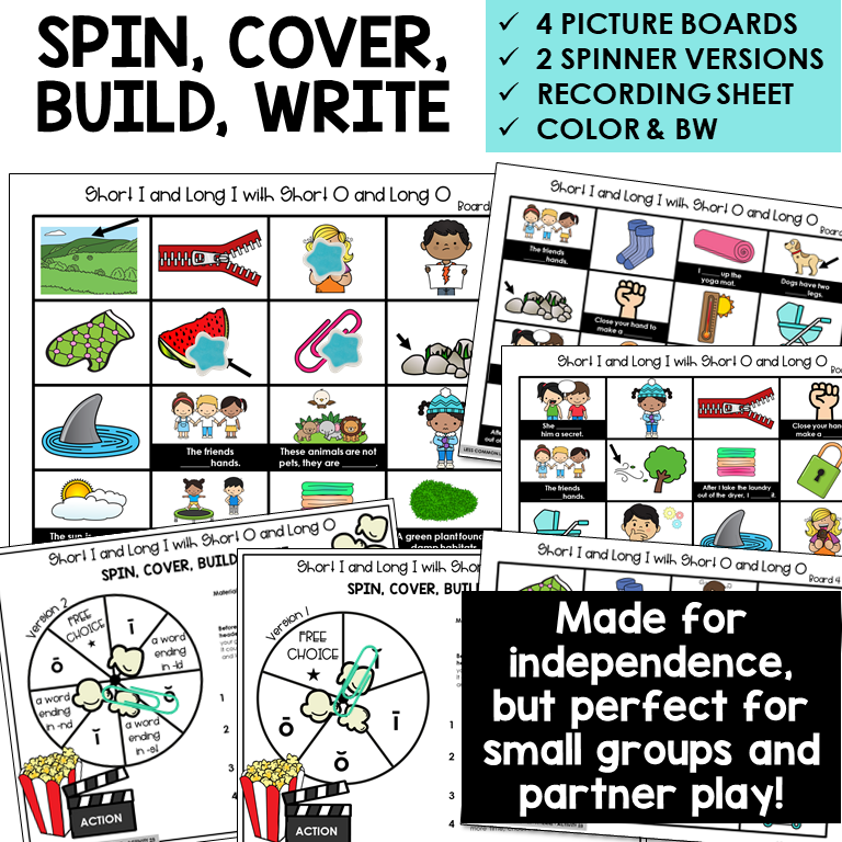 Spin, Cover, Build, Write picture boards for Short and Long I and O
