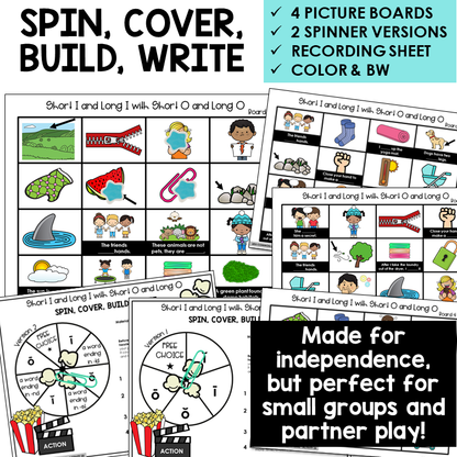 Spin, Cover, Build, Write picture boards for Short and Long I and O