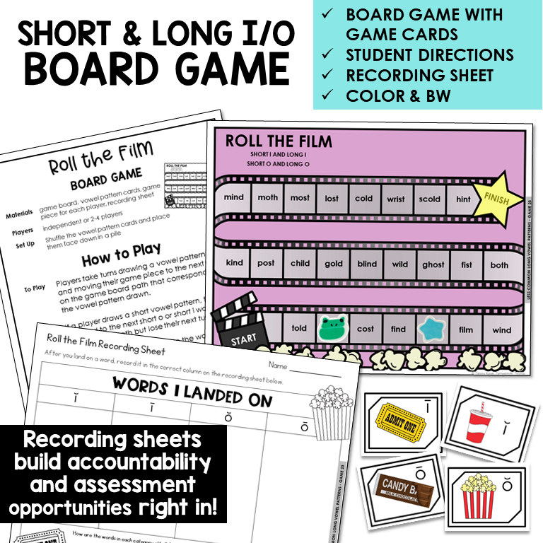 Roll the Film game board, cards, and directions