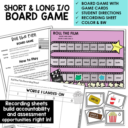 Roll the Film game board, cards, and directions