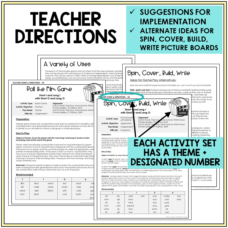 Teacher directions for Short and Long I and O games