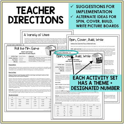 Teacher directions for Short and Long I and O games