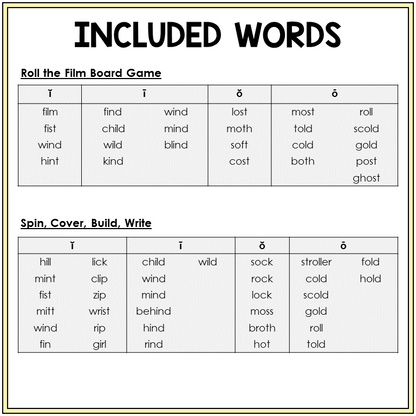 Word list for Short and Long I and O games, Sort 23