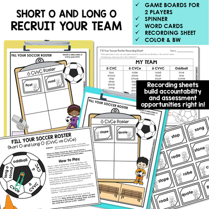 Fill Your Soccer Roster board game with spinner and recording sheet