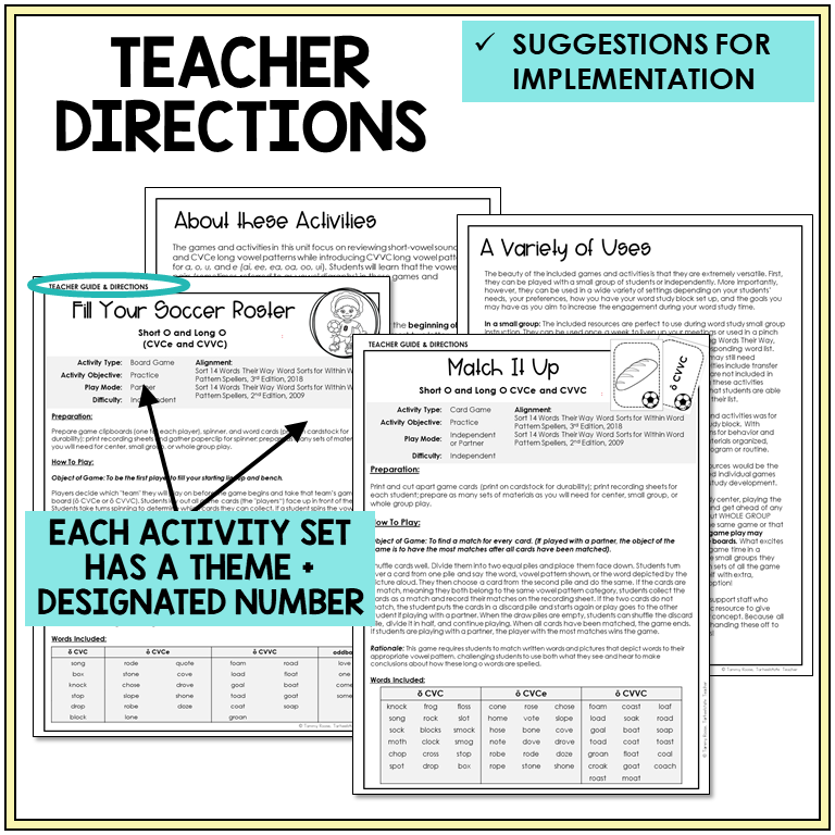 Teacher directions and suggestions for implementation, Short O and Long O