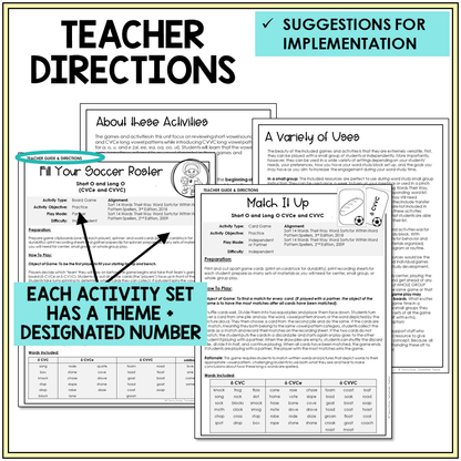 Teacher directions and suggestions for implementation, Short O and Long O