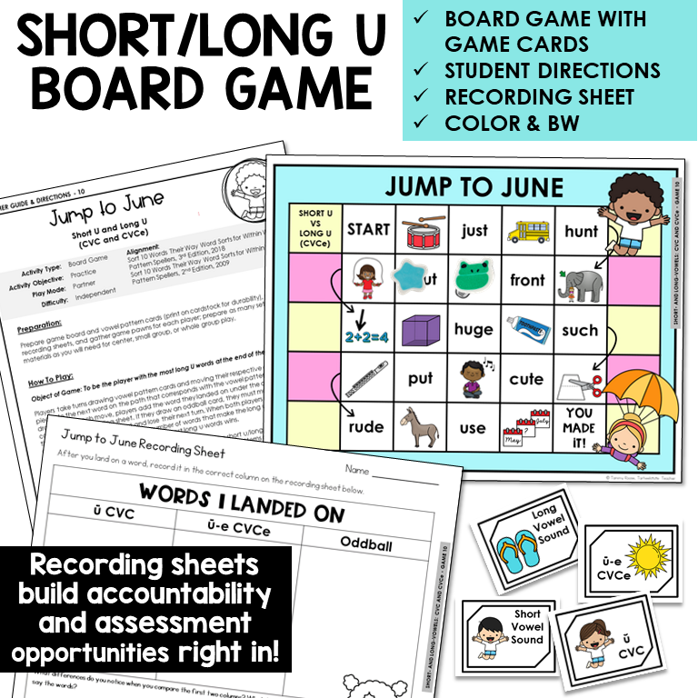 Jump to June board game with word cards and recording sheet