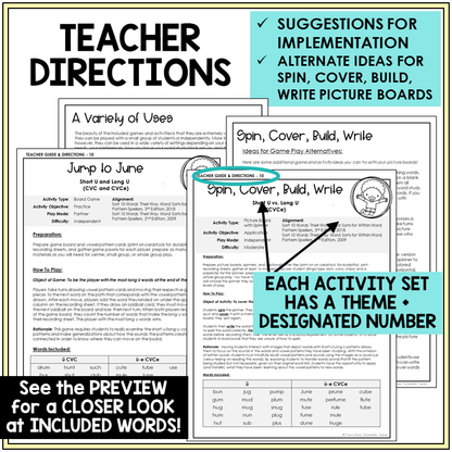 Teacher directions for Short U and Long U games