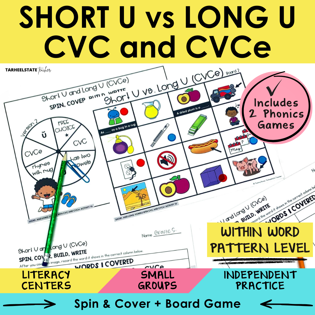 Short U vs Long U CVC and CVCe Sort 10 Within Word Pattern Games cover