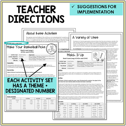 Teacher directions and suggestions for implementation, Short U and Long U