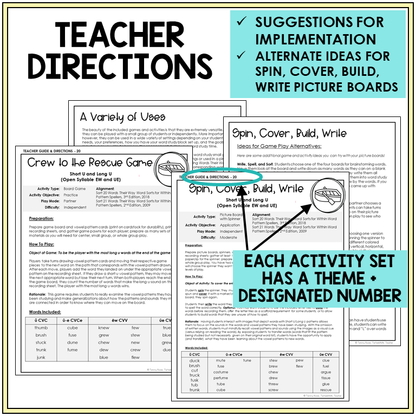 Teacher directions for Short U and Long U games
