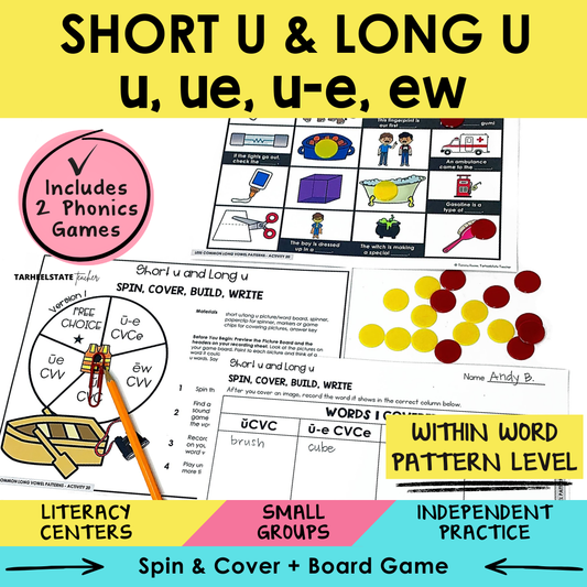 Short U & Long U U, UE, U-E, EW Sort 20 Within Word Pattern Games cover